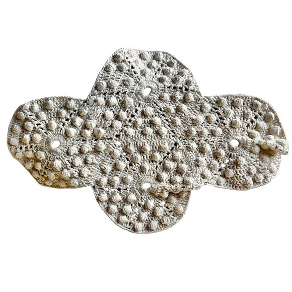 Crocheted Antimacassar Lot Of 3 White Popcorn Doilies Handmade MCM Granny Core - Picture 5 of 16